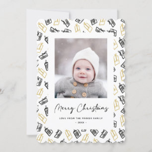 Modern Black Script Cute Guld Black Gifts Mönster Julkort