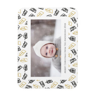 Modern Black Script Cute Guld Black Gifts Mönster Magnet