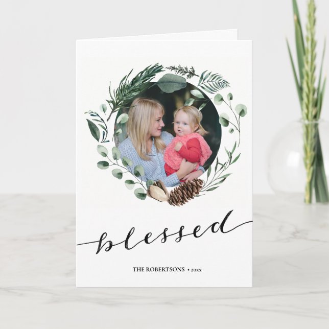 Modern Black Script Elegant Eucalyptus Foliage Helgkort (Framsida)