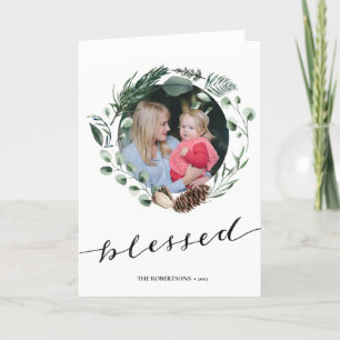 Modern Black Script Elegant Eucalyptus Foliage Helgkort