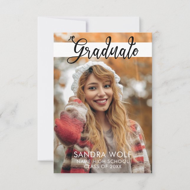 Modern Black Script Elegant Photo Studenten Inbjudningar (Framsida)