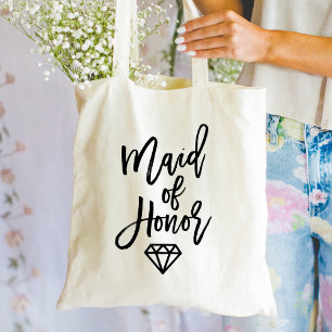 Modern Black Script Maid of honor Diamond Tygkasse