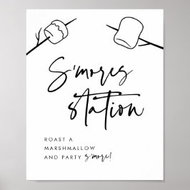 Modern Black Script Marshmallow S Mores Station Poster