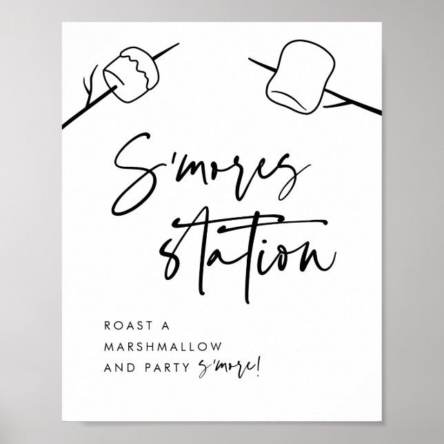 Modern Black Script Marshmallow S Mores Station Poster (Framsidan)