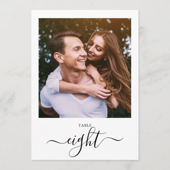 Modern Black Script Photo Eight Table Number Inbjudningar (Framsida)