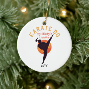 Modern Black Silhouette Martial Arts Japan Karate Julgransprydnad Keramik