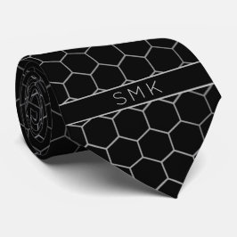 Modern Black Silv Foil Geometric Monogram Neck Tie Slips