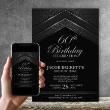Modern Black Silver 60:e Födelsedagsfest inbjudan