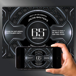 Modern Black Silver 65e Födelsedagsfest Inbjudningar