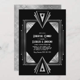 Modern Black & Silver Art Deco Rehearsal Dinner Inbjudningar