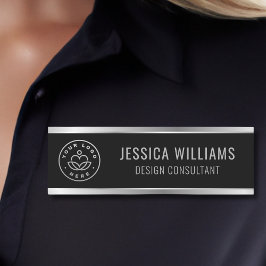 Modern Black Silver Business Logotyp Namnbricka