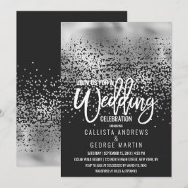 Modern Black Silver Foil Confetti Ombre Bröllop Inbjudningar