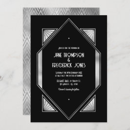 Modern Black & Silver Gatsby Art Deco Wedding Inbjudningar