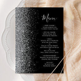 Modern Black Silver Glitter Bröllop Meny