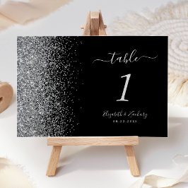 Modern Black Silver Glitter Kant Bröllop Bordsnummer