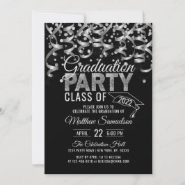 Modern Black Silver Glitter Studentfest Invit Inbjudningar