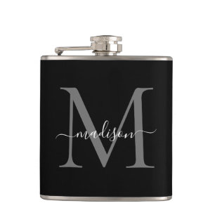 Modern Black Silver Grått Monogram-skript Namn Fickplunta