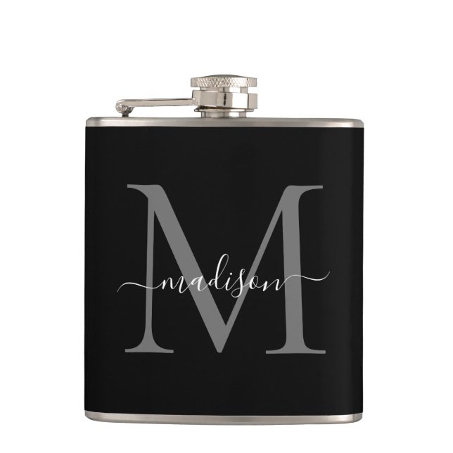 Modern Black Silver Grått Monogram-skript Namn Fickplunta (Framsidan)