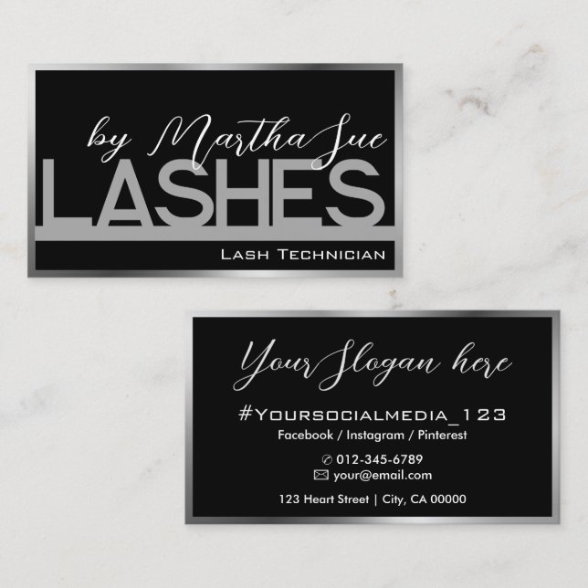 Modern Black Silver Grått Ombre Beauty Lash Ideas  Visitkort (Fram/baksida)