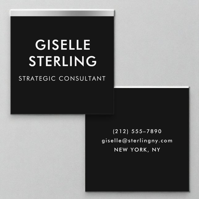 Modern Black Silver Luxury Minimal Typography Fyrkantigt Visitkort (Skapare uppladdad)