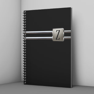 Modern Black Silver Monogram Metall Anteckningsbok