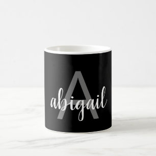 Modern Black Silver Snyggt Monogram Namn Kaffemugg