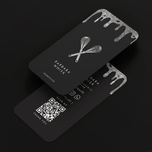 Modern Black Silver Whisk Bakery Chef Caterer Visitkort