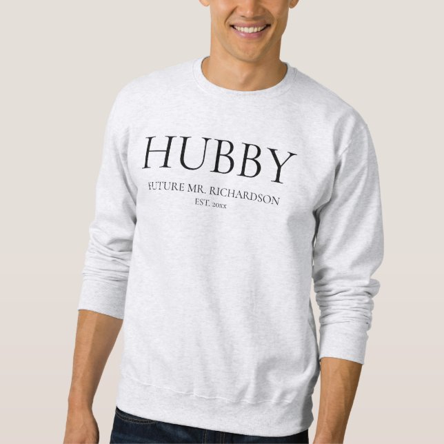 Modern Black Simple Bröllop Groom Future Hubby Lång Ärmad Tröja (Framsida)