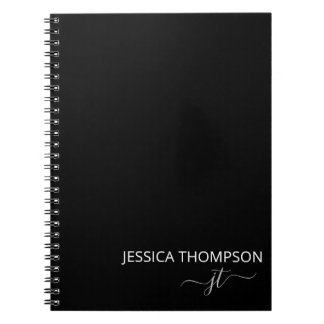 Modern Black Simple Script Girly Monogram Namn Anteckningsbok