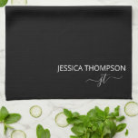 Modern Black Simple Script Girly Monogram Namn  Kökshandduk<br><div class="desc">Anpassat enkelt skript med monogrammet namn och initialt modernt och elegant gigly snyggt Black and White Lägg till ditt namn med Girly Grått Initialer. Den här kökshanddukssetet i personlig är perfekt för Sweet 16, 1st, 21st, 30th, 40th, 50th, 60th, 70th, Födelsedagsfest, Bröllop, Party Favor, Helgdag Gift, Quinceanera, Studenten, Möhippa, Bachelorette...</div>
