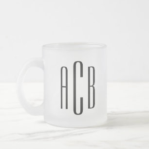 Modern Black Simple Tre Brev Bröllop Monogram Frostad Glasmugg