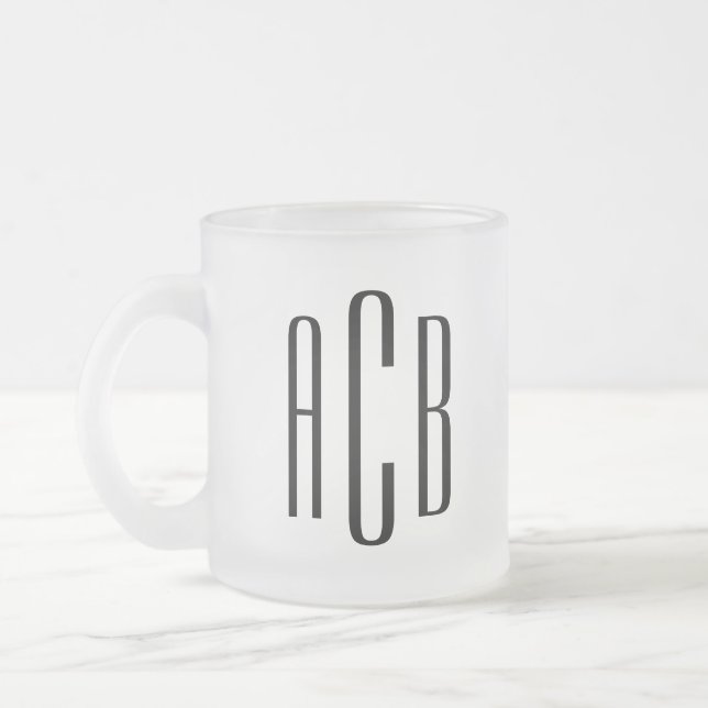 Modern Black Simple Tre Brev Bröllop Monogram Frostad Glasmugg (Vänster)