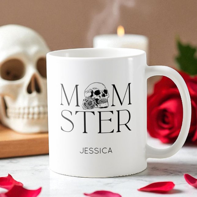 Modern Black Skull Scary Momster Halloween Mamma Kaffemugg (Modern Black Skull Scary Momster Halloween Mom Coffee Mug)