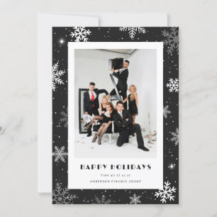 Modern Black Snowflake Photo Corporate Business Julkort