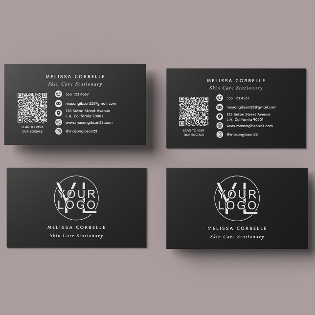 Modern Black Social Media QR Code Business Logo Visitkort (Skapare uppladdad)