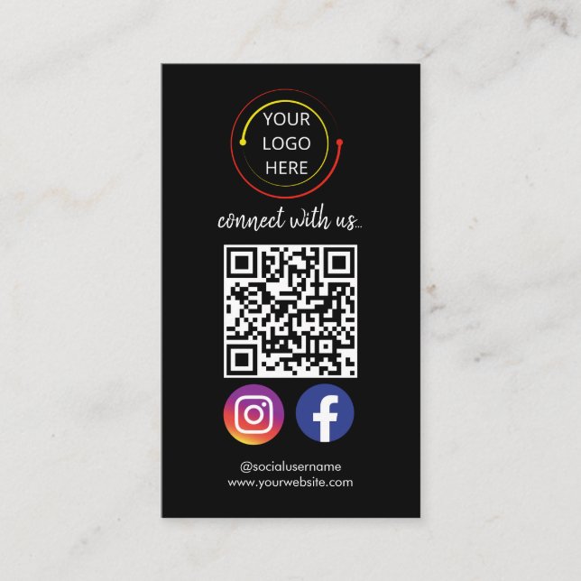 Modern Black Social Media QR-kod Visitkort (Framsida)
