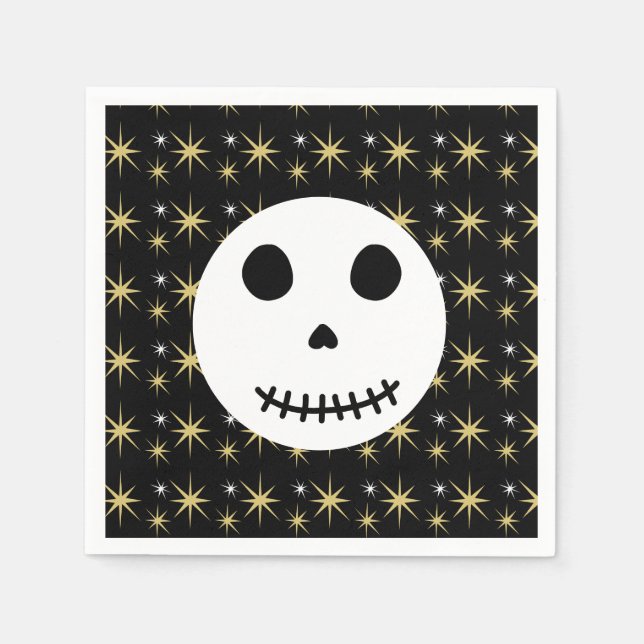 Modern Black Spooky Halloween Skull Pappersservett (Framsidan)