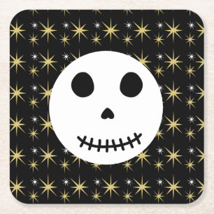 Modern Black Spooky Halloween Skull Underlägg Papper Kvadrat