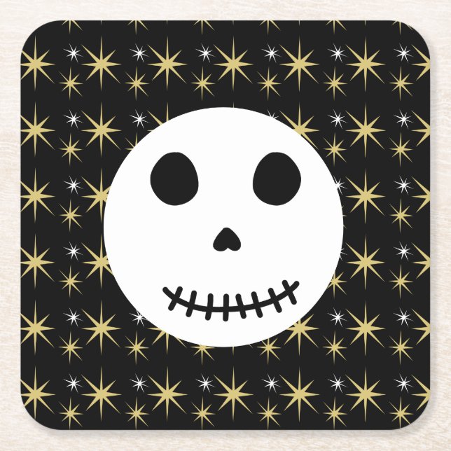 Modern Black Spooky Halloween Skull Underlägg Papper Kvadrat (Framsidan)