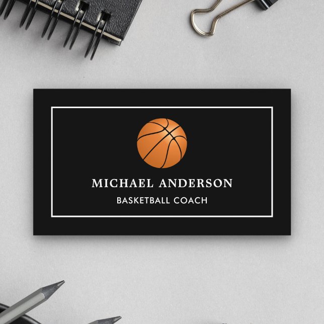 Modern Black Sports Professionell Basketball Coach Visitkort (Skapare uppladdad)