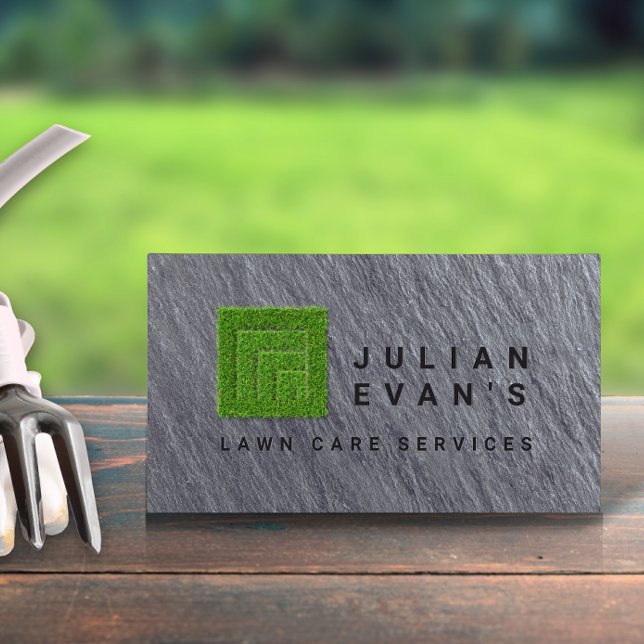 Modern Black Stone Landscaping Gräsmatta Care Visitkort (Modern Black Stone Landscaping Lawn Care Service Business Card )