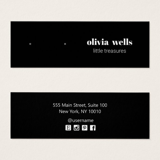 Modern Black Stud Earring Visning Card Litet Visitkort (Framsida & baksida)