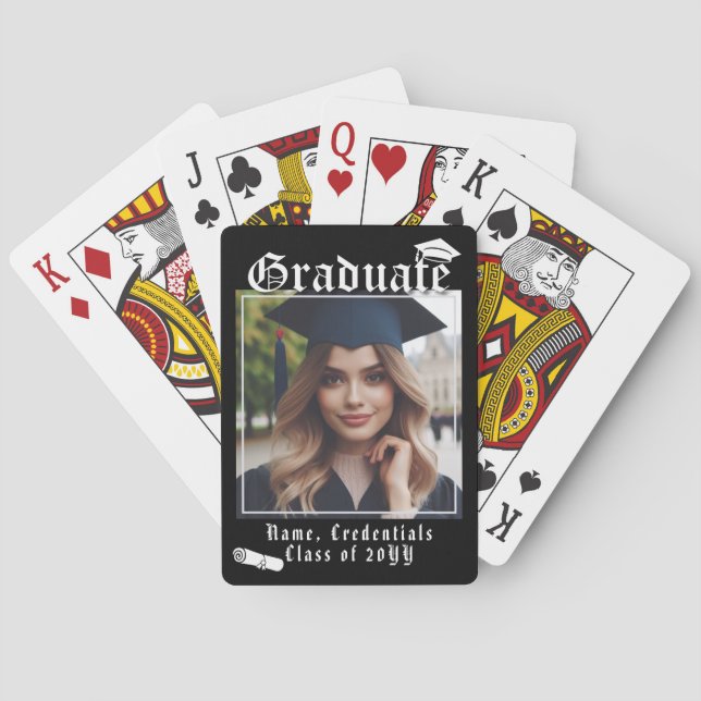 Modern Black Student Photo Studentmössa Diploma Casinokort (Baksidan)