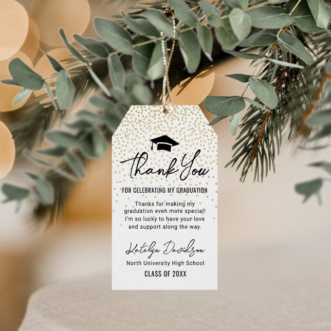 Modern Black Studenten Tack Guld-konfetti Presentetikett (Skapare uppladdad)