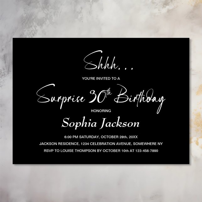 Modern Black Surprise 30års födelsedag Party Inbjudningar (Skapare uppladdad)