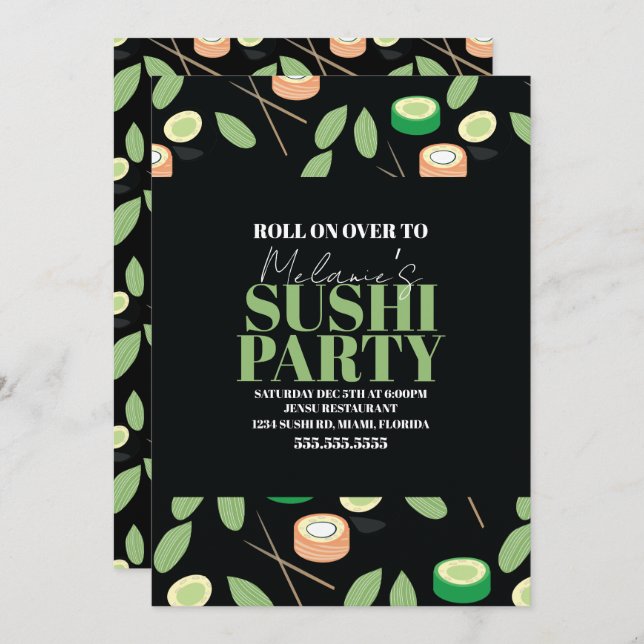 Modern Black Sushi Party Rolls Birthday Name Julkort (Fram/baksida)