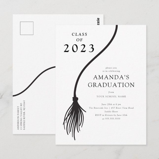 Modern Black Tassel-vykort för Studentfest Vykort (Fram/baksida)