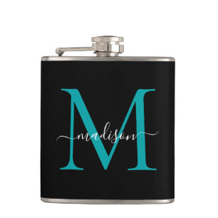 Modern Black Teal Grönt Monogram Girly Script Namn Fickplunta