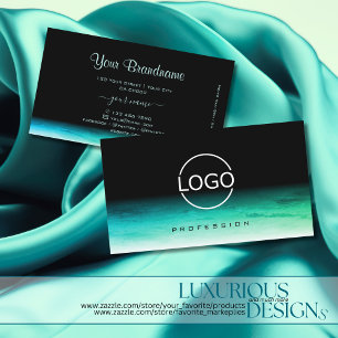 Modern Black Teal Grönt Ombre Mönster med Logoty Visitkort