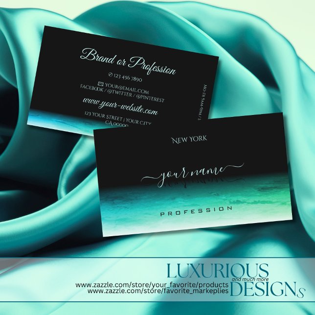 Modern Black Teal Grönt Ombre Mönster Shadow Font Visitkort (Skapare uppladdad)